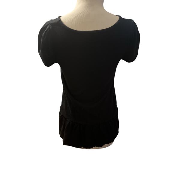 Women L Anthropologie Leifnotes Black Cap Slv Peplum Blouse Shirt Top Tee Cotton - Picture 4 of 6